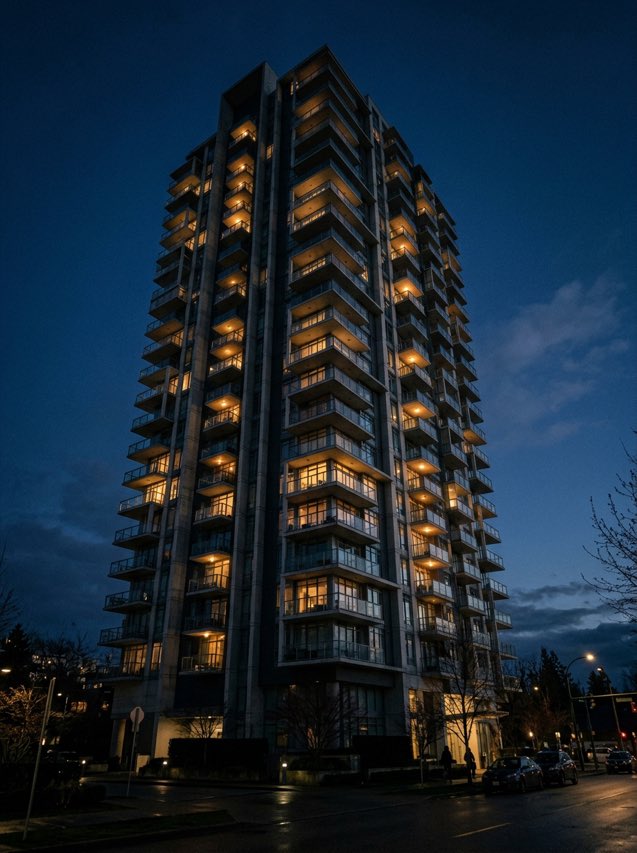 Residential tower at dusk