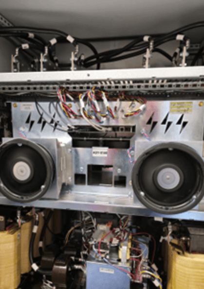 SmartGATE internal assembly showing transformers and forced-air cooling fans